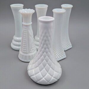 Sweet Collection of 3 Vintage Milk Glass Bud Vases |  Cottagecore Decor